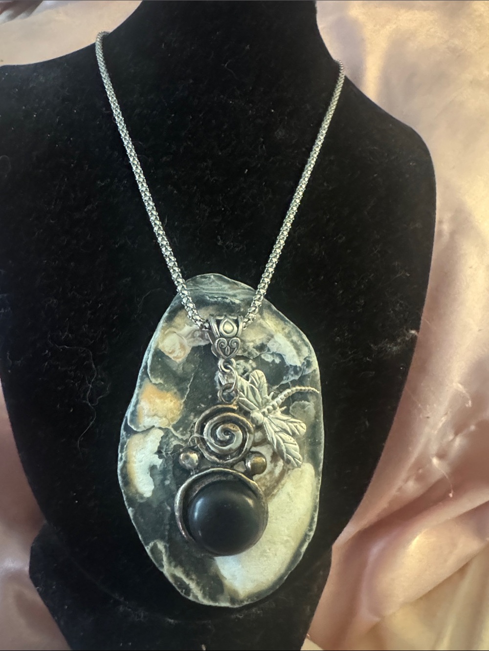 Handcrafted Black and Silver Pendant Necklace